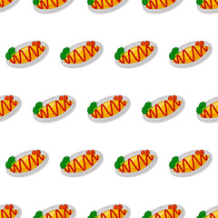 cartoon omurice, japanese food seamless pattern on colorful background