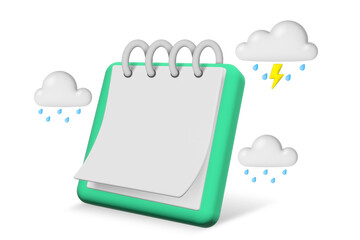 Raincloud icon and Calendar isolated on white background. Weather icon.