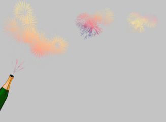 Sektflasche mit Feuerwerk oben