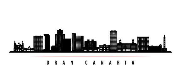 Gran Canaria skyline horizontal banner. Black and white silhouette of Gran Canaria, Spain. Vector template for your design.