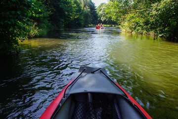 canoeing on a river in the forest