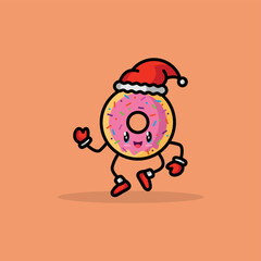 Cute delicious donuts in christmas theme. icon vector cartoon kawaii character illustration. breakfast concept design