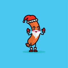 Cute delicious sausage in christmas theme. icon vector cartoon kawaii character illustration. breakfast concept design