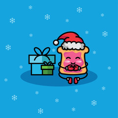 Cute delicious toast in christmas theme. icon vector cartoon kawaii character illustration. christmas and new year concept design