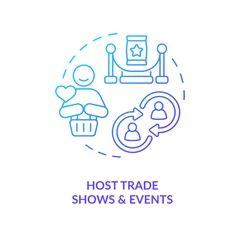 Fototapeten Host trade shows and events blue gradient concept icon. Engaging experience on event for loyal customers abstract idea thin line illustration. Isolated outline drawing. Myriad Pro-Bold font used © bsd studio