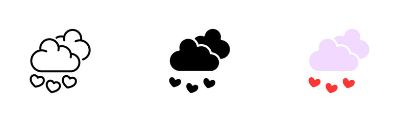 Fototapeta na wymiar Love set icon. Valentines day, marriage proposal, feelings, broken heart with a band aid, cloud, cupid, coffee, favorite, package, gift, couple. Vector icon in line, black and colorful style