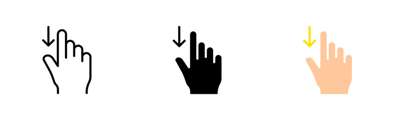 Click set icon. Tap, Index finger, knob, tapping, sliding, 3d object modeling, snap, button, arrow, sensor, key. Pressing concept. Vector icon in line, black and colorful style on white background