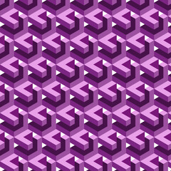 Completely seamless, abstract cube pattern. Pink geometric 3d vector wallpaper, cube pattern background.