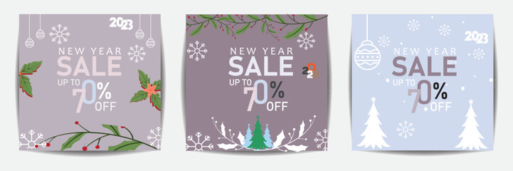 Obraz na płótnie Canvas New year sale social media post template design. Cover banners for social media, banners, ads, and online advertisement