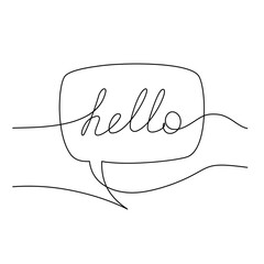 Speech bubble with hello world text. Simple flat lineart style trend modern minimal logotype graphic art design element isolated on white.