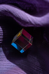 Optical glass cubes scatter spectrum light with all the colors of the rainbow on the surface