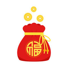 Chinese New Year Money pocket vector. Chinese money bag vector. Vector flat long shadow design. word 
