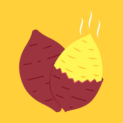 Sweet potato. Organic healthy vegetable. Fresh natural root. Made in vector cartoon flat style. Roasted sweet potato. Japanese Sweet potato.