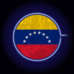 Venezuela neon grunge flag on wall backgrond. Vector illustration.