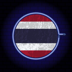 Thailand neon grunge flag on wall backgrond. Vector illustration.