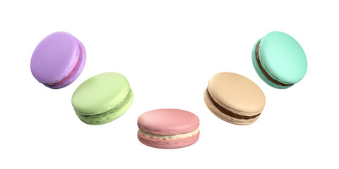 Obraz na płótnie Canvas French macarons with different colors and flavors on transparent background