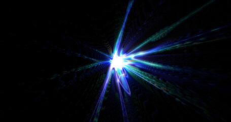 Abstract tunnel background with bright beautiful blue light glowing iridescent energy magical stripes and lines