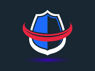 Design of shield for branding, ammo protection symbol, antivirus or sport theme, insurance or guarantee.