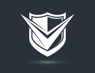 Shield logo vector, ammo protection symbol, antivirus or sport theme, insurance or guarantee.