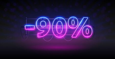 Glowing Neon 90 Percent Discount Banner