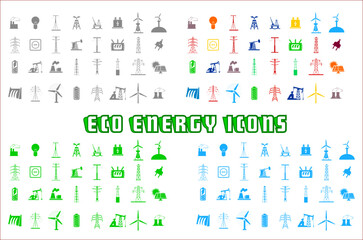 Fototapeta na wymiar Eco Energy Icons Vector Illustration In Black, Blue And Green Color