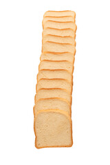 Delicious bread slices isolated on a white background, top view.