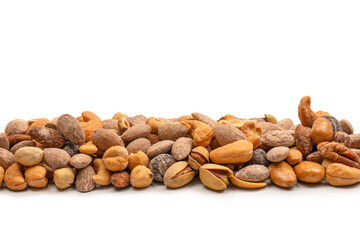 A group of almonds, pistachios, walnuts, macadamia, cashews.