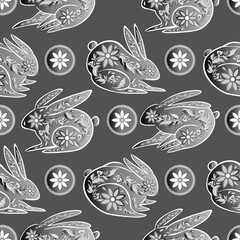Chinese Rabbits Seamless Pattern