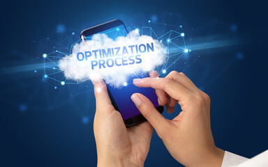 Hand using smartphone with cloud business concept