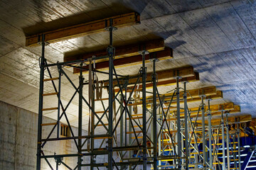 Open day at highway enclosure construction site with formwork of roof at Zürich Schwamendingen on a rainy autumn day. Movie shot October 1st, 2022, Zurich, Switzerland.