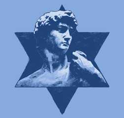 Jewish star design. David statue print. T shirt screen printing