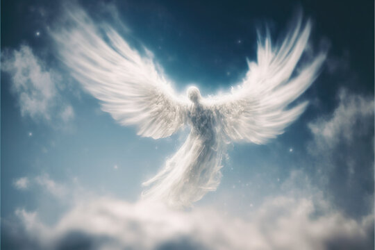 Angel int the sky, made from cloud dust,  Ai generative illustration