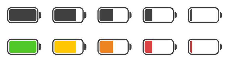 Battery cahrge level vector icons.