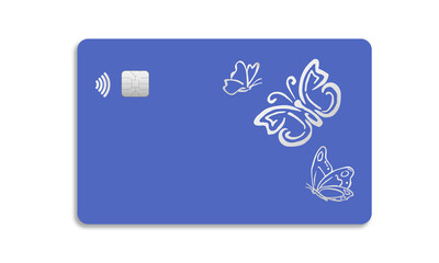 Blue bank card with silver butterflies