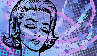 Fototapeta na wymiar Colourful modern vector illustration in pop art style with the abstract lady in old fashion comics style. Hand-drawn vector illustration.