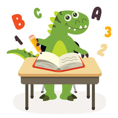 Education Illustration With Cartoon Dinosaur