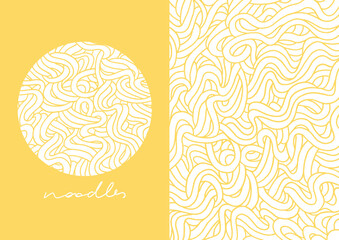 Hand drawn noodles. Vector instant noodle line art. Abstract background 
