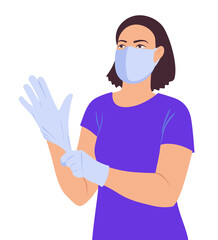 A female customer puts on gloves.