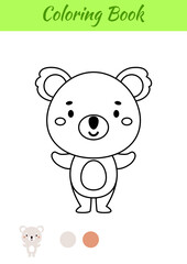 Obraz na płótnie Canvas Coloring page happy koala. Coloring book for kids. Educational activity for preschool years kids and toddlers with cute animal. Vector illustration