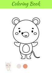 Coloring page happy mouse. Coloring book for kids. Educational activity for preschool years kids and toddlers with cute animal. Vector illustration