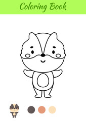Coloring page happy badger. Coloring book for kids. Educational activity for preschool years kids and toddlers with cute animal. Vector illustration