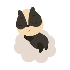Cute little badger sleeping on cloud. Cartoon animal character for kids t-shirt, nursery decoration, baby shower, greeting cards, invitations, house interior. Vector stock illustration