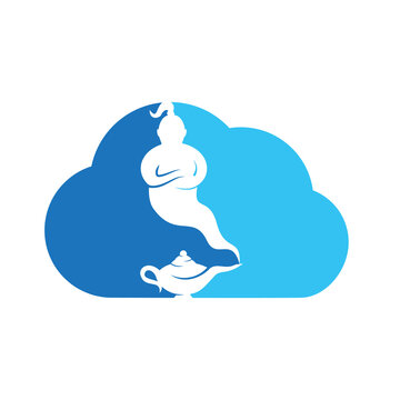 Genie with lamp logo designs vector. Genie and lam logo concept.
