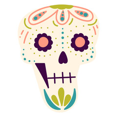 Sugar skull vector illustration in flat color design