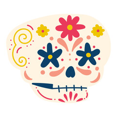 Sugar skull vector illustration in flat color design