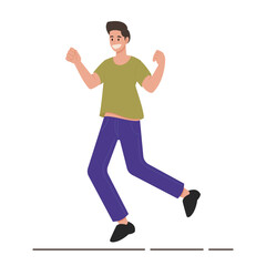 Fototapeta na wymiar Happy young man jumping with joyful, success and celebration idea, flat vector illustration