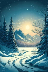 Keuken spatwand met foto winter landscape with snow, christmas card, ai gen © dasom