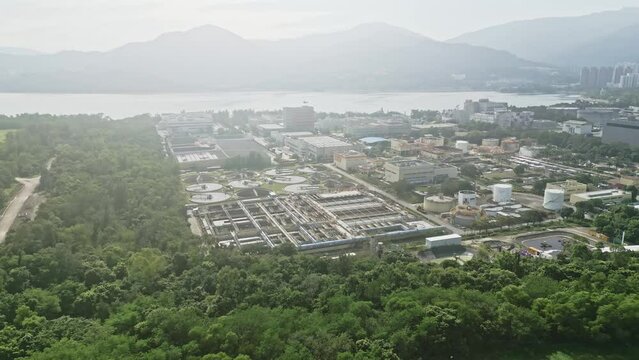 Tai Po Sewage Treatment Works, Primary and Final Sedimentation, Sludge Digestion Facility, aerial view