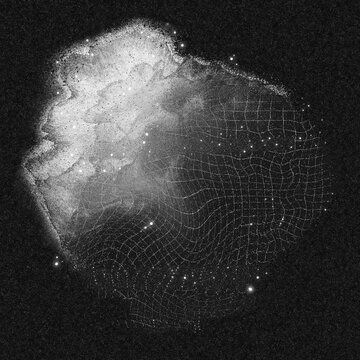 Black and white abstract blob star cloud nebula with graph diagram with vintage retro noise grain texture