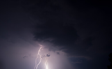 Thunder, lightnings and rain on stormy summer night	